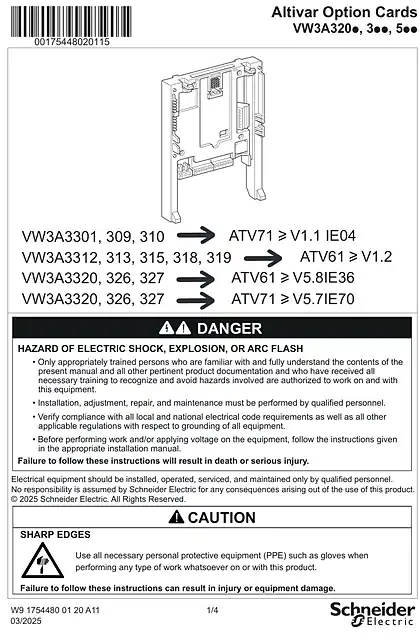 schneider施耐德Instruction sheet - ATV61_71 Option cards - VW3A320. _ 3.. _ 5